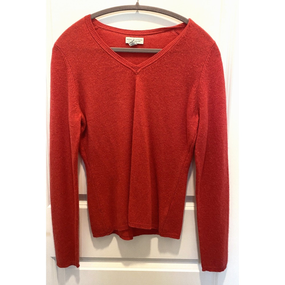 Adrienne Vittadini Large Hot Pink V Neck Sweater 100% Cashmere